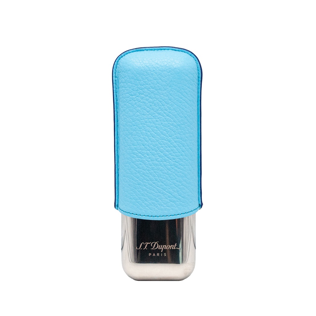 S.T.Dupont Etui 2 cigares turquoise et chrome grainé