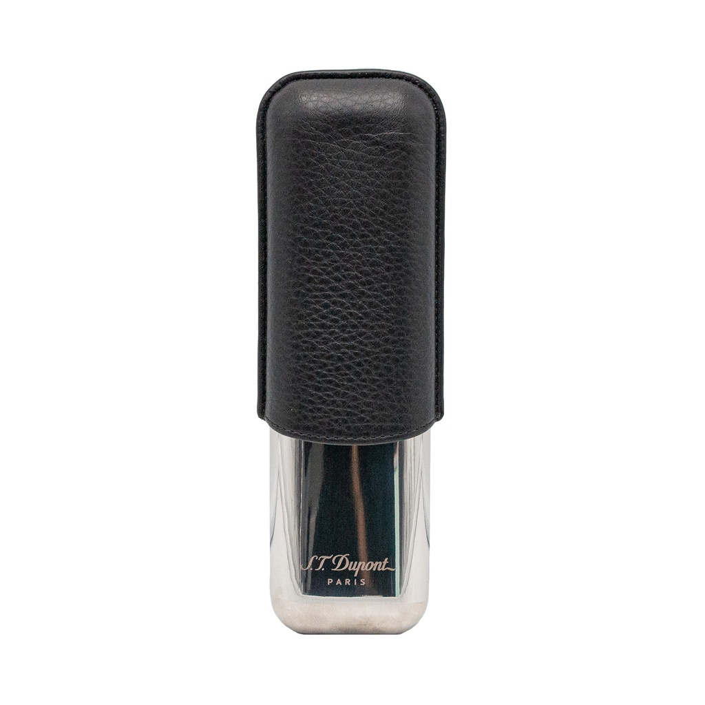S.T.Dupont Etui 2 Cigares noir et chrome grainé