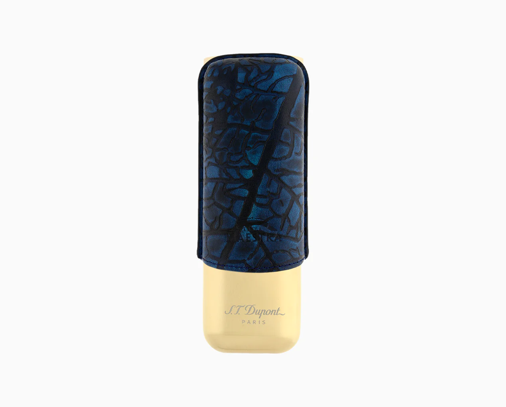 S.T.Dupont Etui 2 cigares Partagas Linea Maestra bleu et or