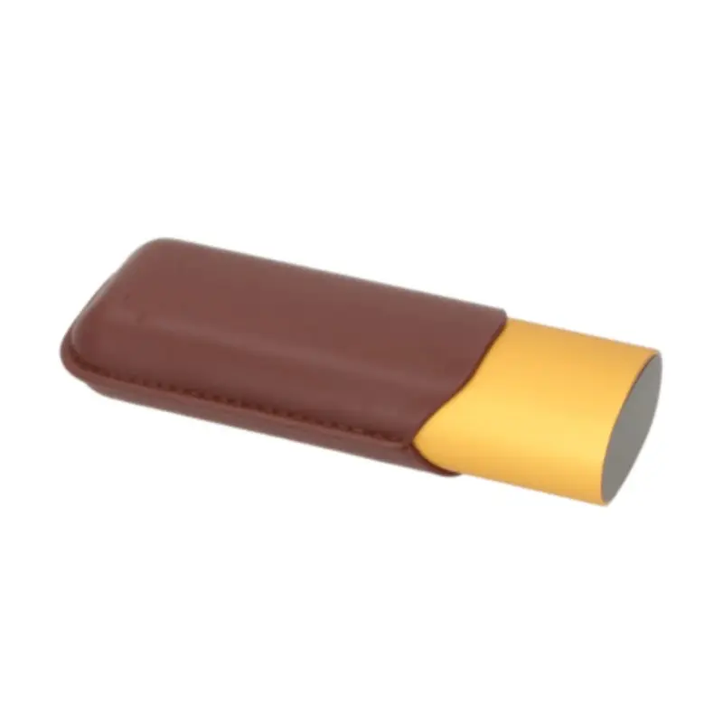 Angelo Etui 2 cigares Cuir brun et métal doré