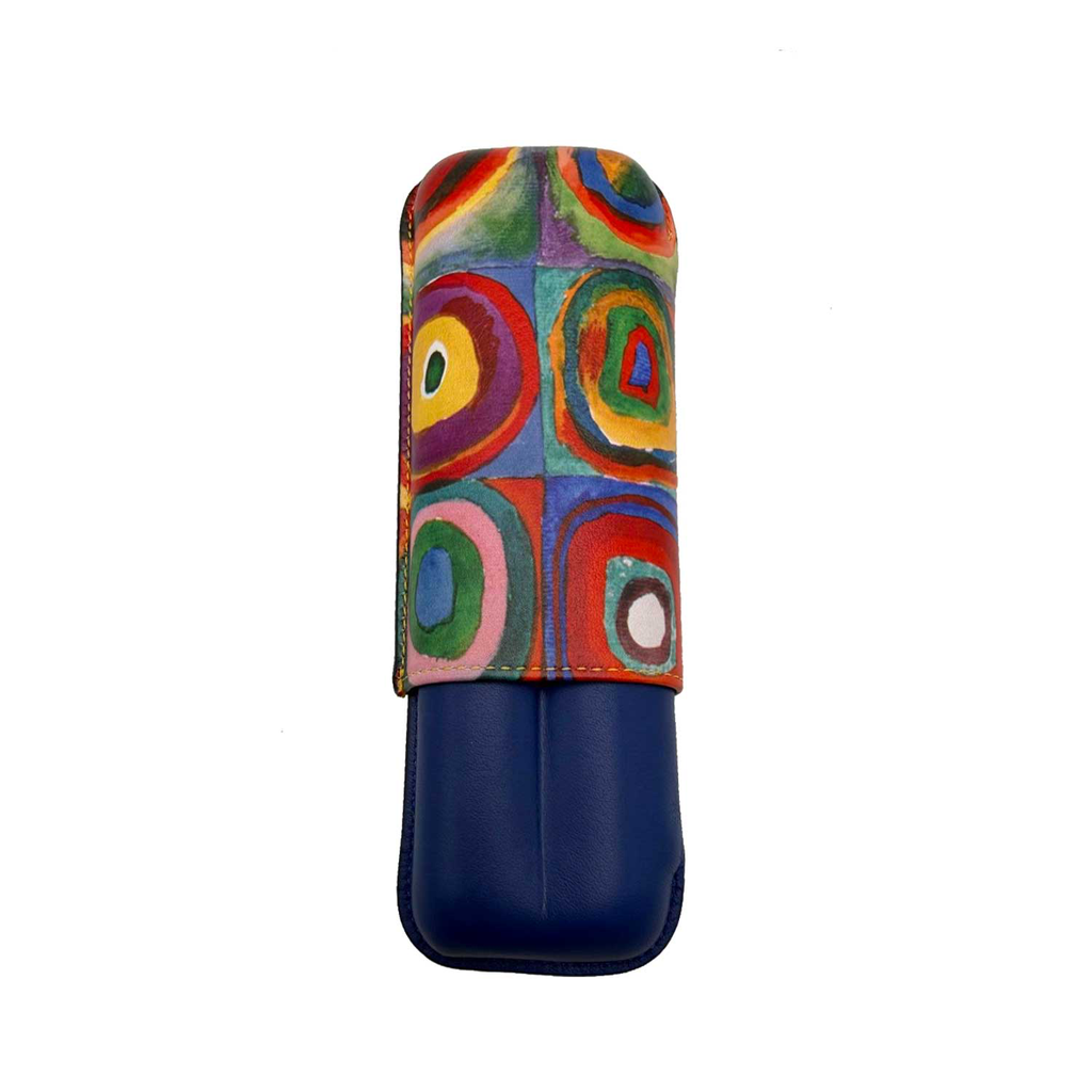 Étui 2 cigares en cuir cercles de Kandinsky blue sea